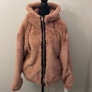 Gorgeous/Cozy Lucky Brand Faux Fur Jacket, Dusty Rose, Size Large